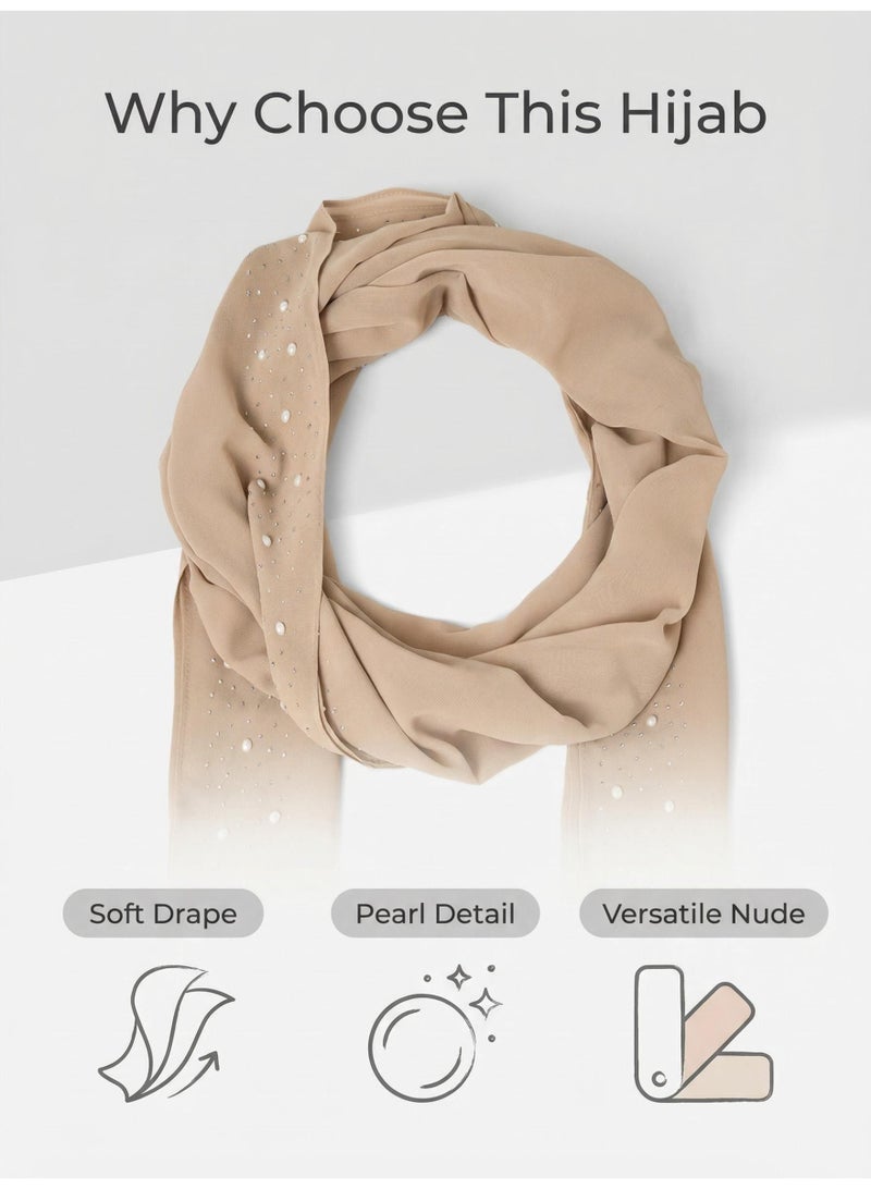 V.nice Pearl Embellished Long Hijab – Elegant & Flowy with Delicate Pearl Detailing - Image 3