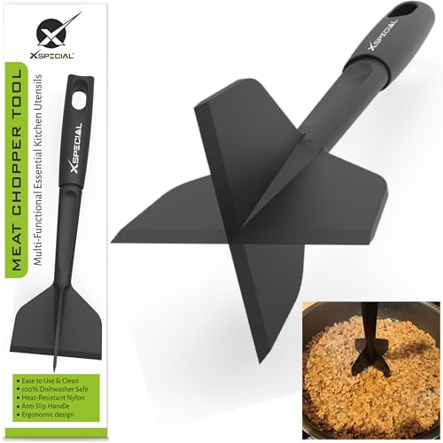 PROFESSIONAL MEAT CHOPPER TOOL 70 Faster Than Spatula Transform Hamburger Ground Beef into Perfect Tacos Chili Ergonomic Separator Smasher Dishwasher Safe Nylon NonScratch for All Cookware