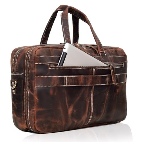 HLC Full Grain italian Leather Briefcase for Men Top Choice Gifts Handcrafted Laptop Bag with Multiple Compartments Brown 16 inch - Image 3