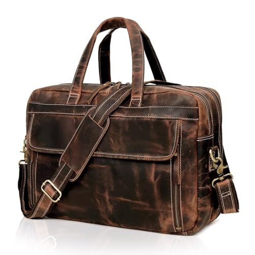HLC Full Grain italian Leather Briefcase for Men Top Choice Gifts Handcrafted Laptop Bag with Multiple Compartments Brown 16 inch - Image 1