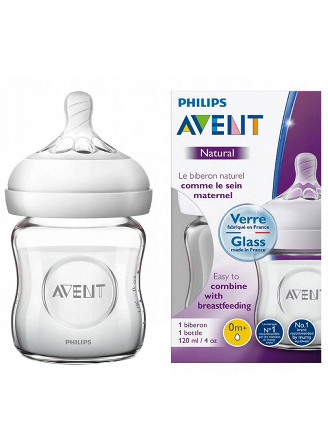 Philips Avent Natural 2.0 Feeding Training Bottle Glass 0M+, 120ml - Clear