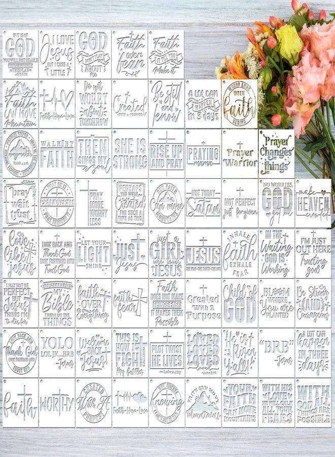 AFRITEE Bible Verse Stencils for Painting on Wood - 65 Pcs Small Christian Bible Reusable Stencils for Journaling Painting, Motivational Quotes Cross Stencils for Painting on Canvas Home Craft Decorations - Image 1