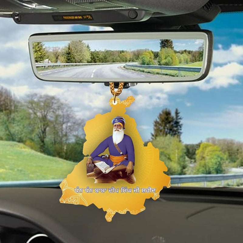 ART END ARTEND car Hanging Ornament Photo Punjab Map Baba Deep Singh Ji Sikh Religious City Name car Hanging Accessories (PBBDS-154) - Image 4