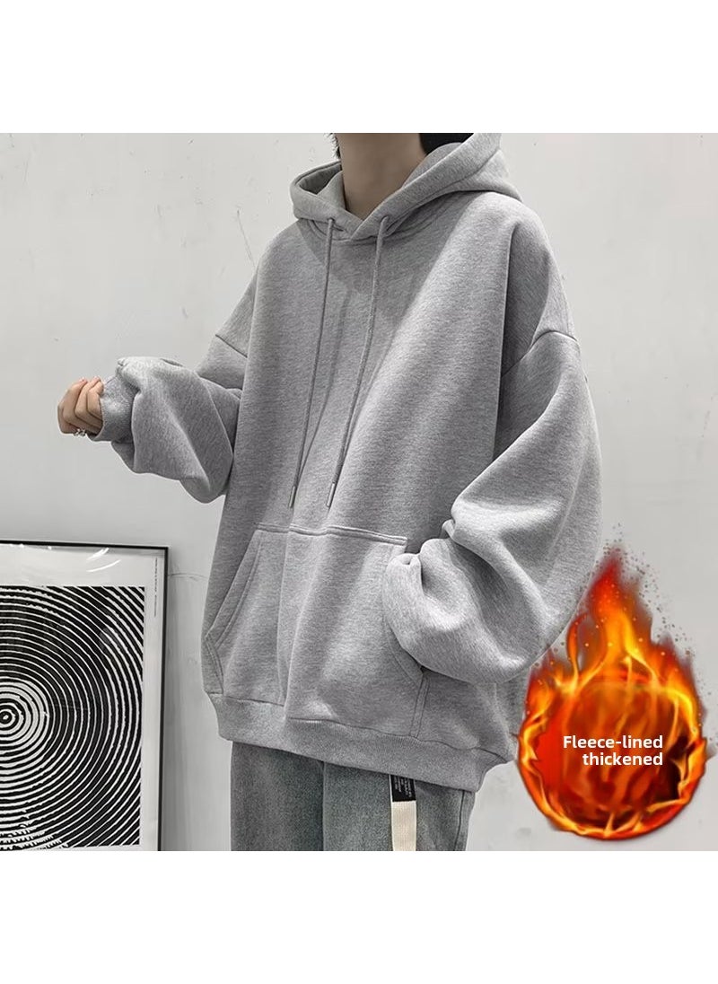 Generic - 2023 Mens Fleece Hoodie Japanese Trendy Loose Fit fog blue - Image 1