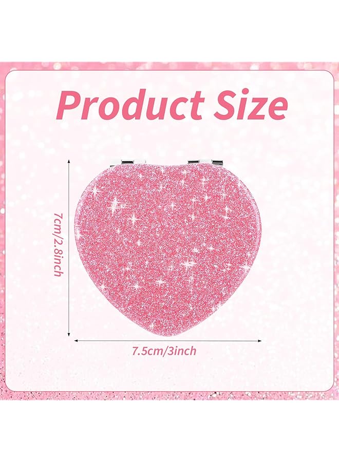 erorex 2Pcs Compact Folding Mirror Heart Shaped Portable Travel Magnifying Makeup Mirror For Purse Mini Vanity Cosmetic Mirror Double Sided Cute Glitter Mirror - Image 2