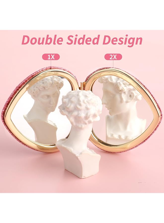 erorex 2Pcs Compact Folding Mirror Heart Shaped Portable Travel Magnifying Makeup Mirror For Purse Mini Vanity Cosmetic Mirror Double Sided Cute Glitter Mirror - Image 5