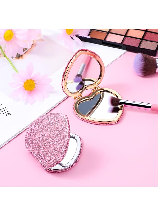 erorex 2Pcs Compact Folding Mirror Heart Shaped Portable Travel Magnifying Makeup Mirror For Purse Mini Vanity Cosmetic Mirror Double Sided Cute Glitter Mirror - Image 4