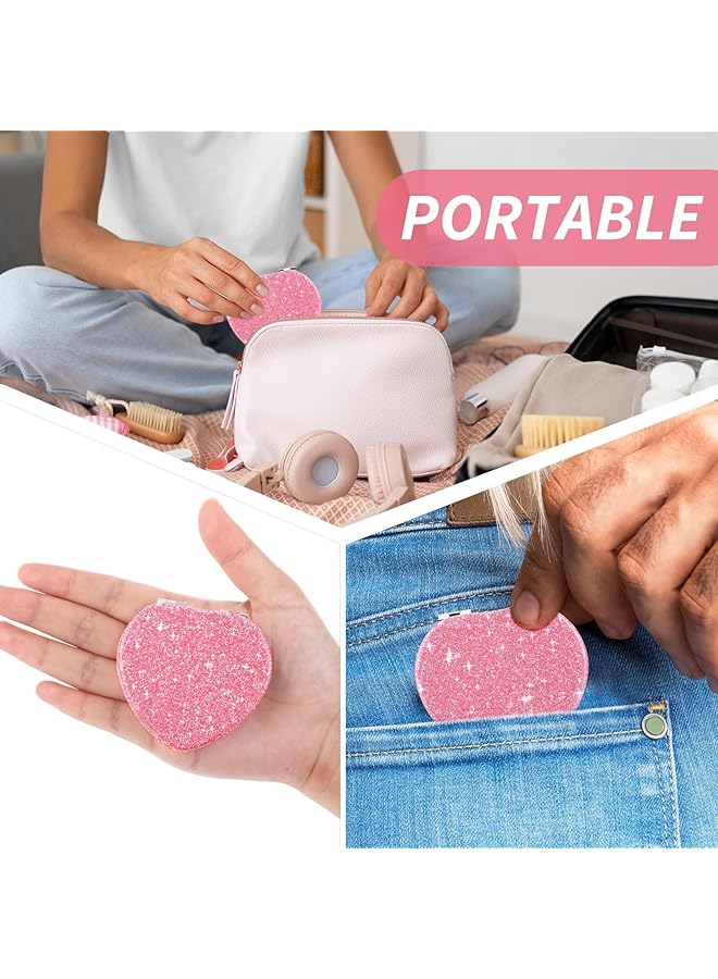 erorex 2Pcs Compact Folding Mirror Heart Shaped Portable Travel Magnifying Makeup Mirror For Purse Mini Vanity Cosmetic Mirror Double Sided Cute Glitter Mirror - Image 3