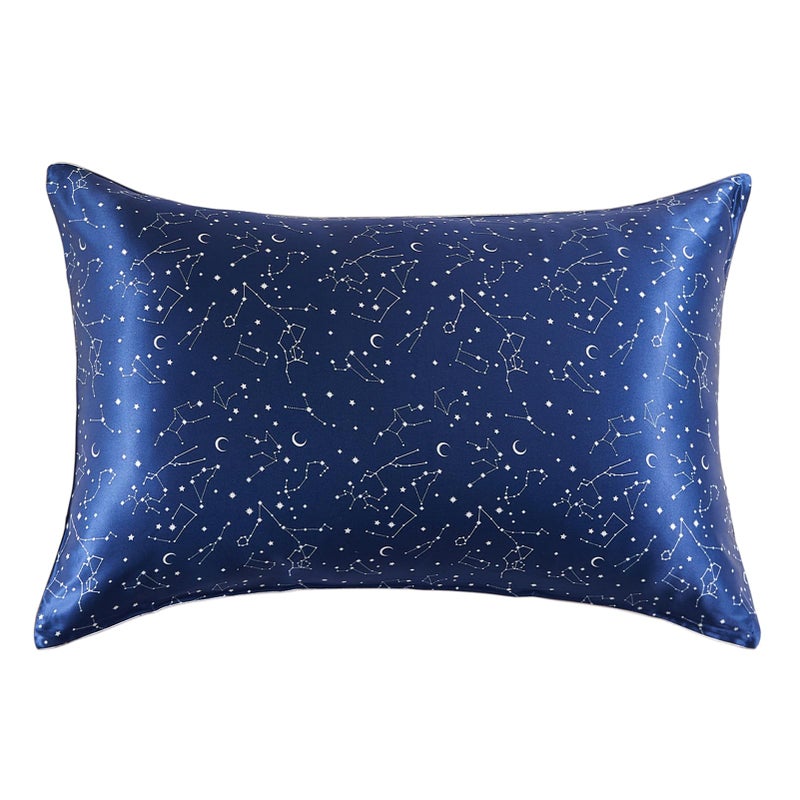 THXSILK Mulberry Silk Pillowcase for Hair and Skin Health, Mulberry Silk Pillowcase with Hidden Zipper, Breathable and Natural, Sleep Pillow Case(Standard 20"x26", Navy Blue Constellation Pattern) - Image 1