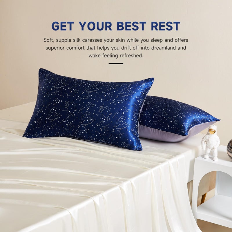 THXSILK Mulberry Silk Pillowcase for Hair and Skin Health, Mulberry Silk Pillowcase with Hidden Zipper, Breathable and Natural, Sleep Pillow Case(Standard 20"x26", Navy Blue Constellation Pattern) - Image 5