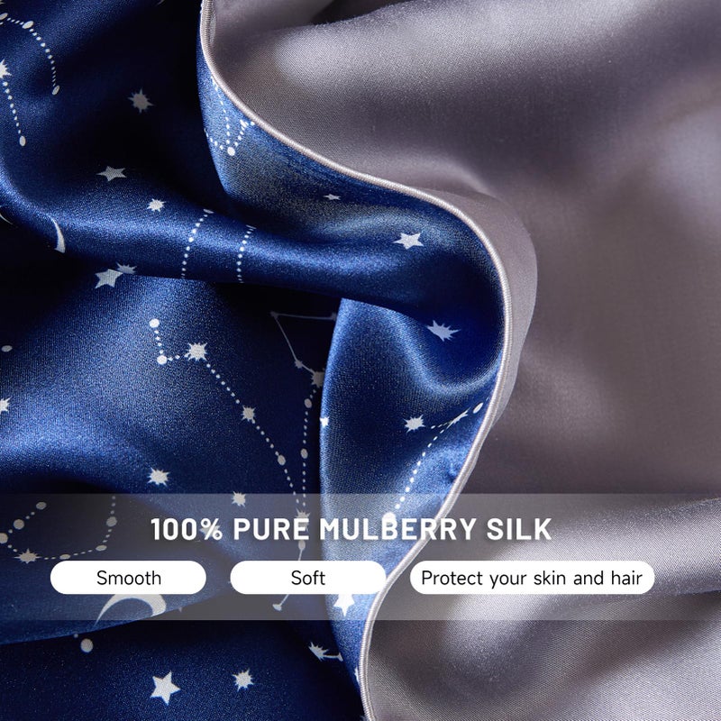 THXSILK Mulberry Silk Pillowcase for Hair and Skin Health, Mulberry Silk Pillowcase with Hidden Zipper, Breathable and Natural, Sleep Pillow Case(Standard 20"x26", Navy Blue Constellation Pattern) - Image 2