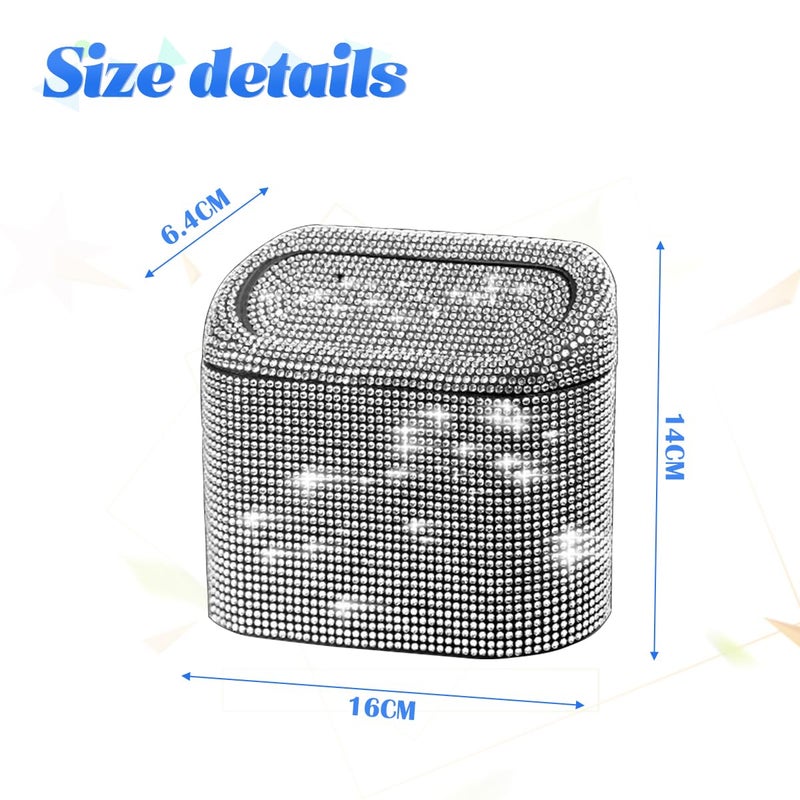 JNNJ Car Mini Rubbish Bin with Lid - Bling Rhinestone Leak-Proof Portable Rubbish Bin - Image 2