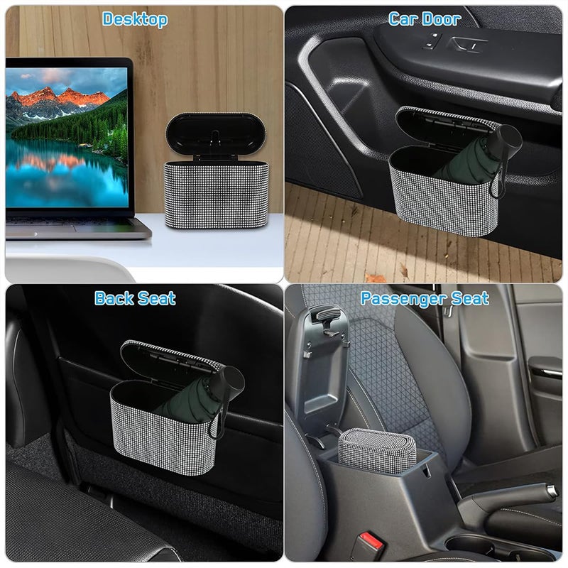 JNNJ Car Mini Rubbish Bin with Lid - Bling Rhinestone Leak-Proof Portable Rubbish Bin - Image 5