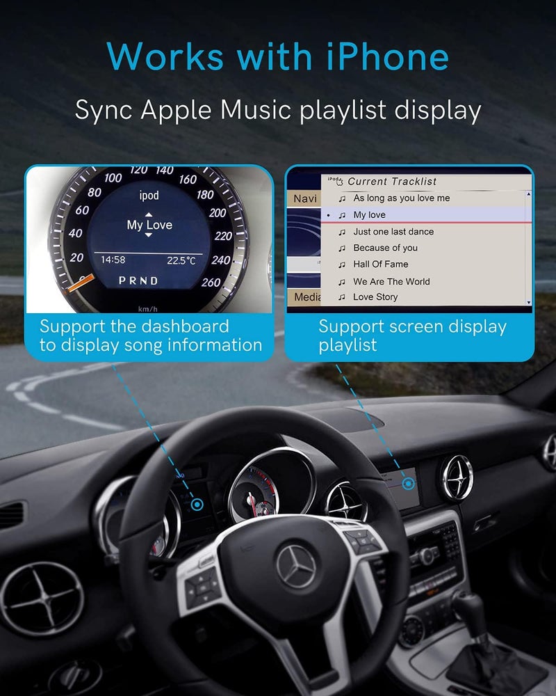 CHOOCL محول بلوتوث 5.0 aptX-HD لسيارات أودي / أودي TT مع كابل منفذ 30 دبوس (2010-2019) نظام MMI 3G، جهاز استقبال بلوتوث لمرسيدس مع كابل واجهة iPod الأصلي (2005-2011) - Image 4