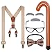 mifengda 6pcs Kids Old Man Costume 100 Day of School Grandpa Costume for Boys 1920s Old Man Outfit Halloween Costume Dress Up Set Including Bow Tie Cane Beard Eyebrow Suspenders Glasses for Kids Boy Halloween - Image 2