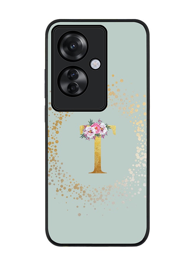 Stylizedd Rugged Black edge case for Oppo Reno11 F / Oppo F25 Pro 5G,Slim fit Soft Cover Custom Monogram Initial Letter Floral Pattern Alphabet - T (Light Grey) - Image 1