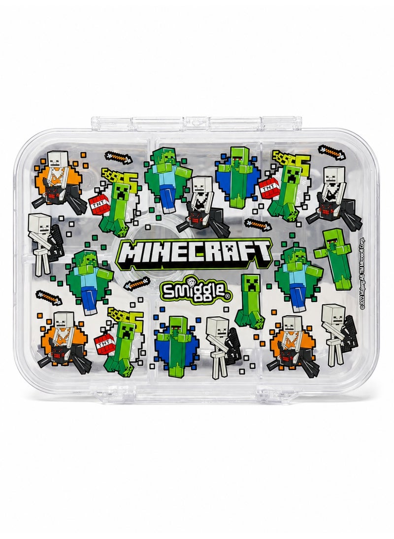 Smiggle Minecraft Clear Tritan Lunch Box, Transparent Visible Food Container, Large Capacity Kids Meal Box, 8.27 x 5.91 x 1.77 Inches