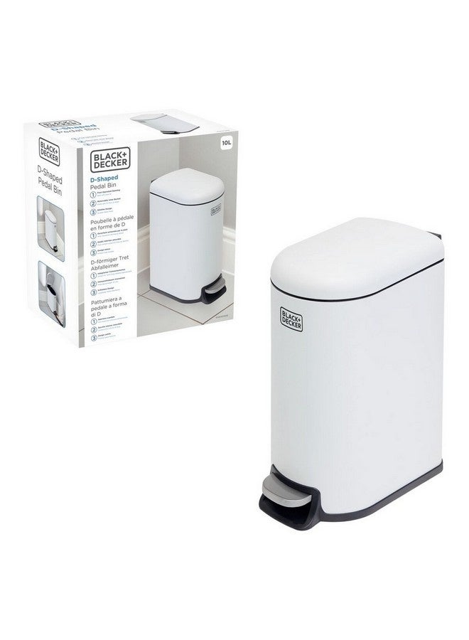 بلاك اند ديكر سلة نفايات قدمية بتصميم نحيف على شكل D، أبيض أنيق، سعة 10 لتر - Image 1