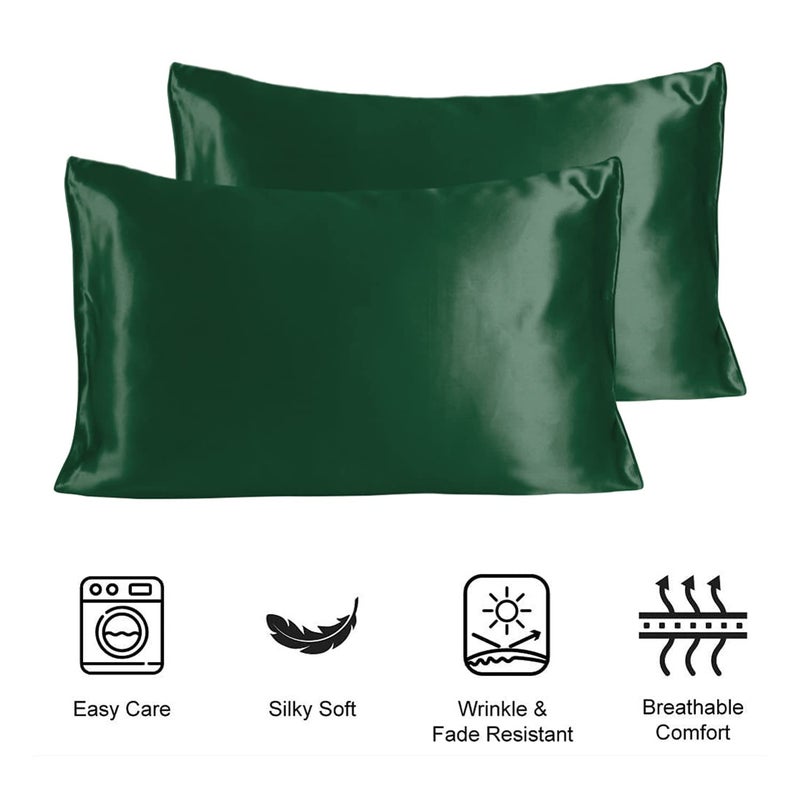 Stoa Paris Satin Pillow Covers Set Aesthetic Home Dcor Pillowcovers Warm Pillow Cases for Winter Wedding Gift for Couples 2 Soft Sateen Pillowcases for Hair 18x27 Emerald Green - Image 5