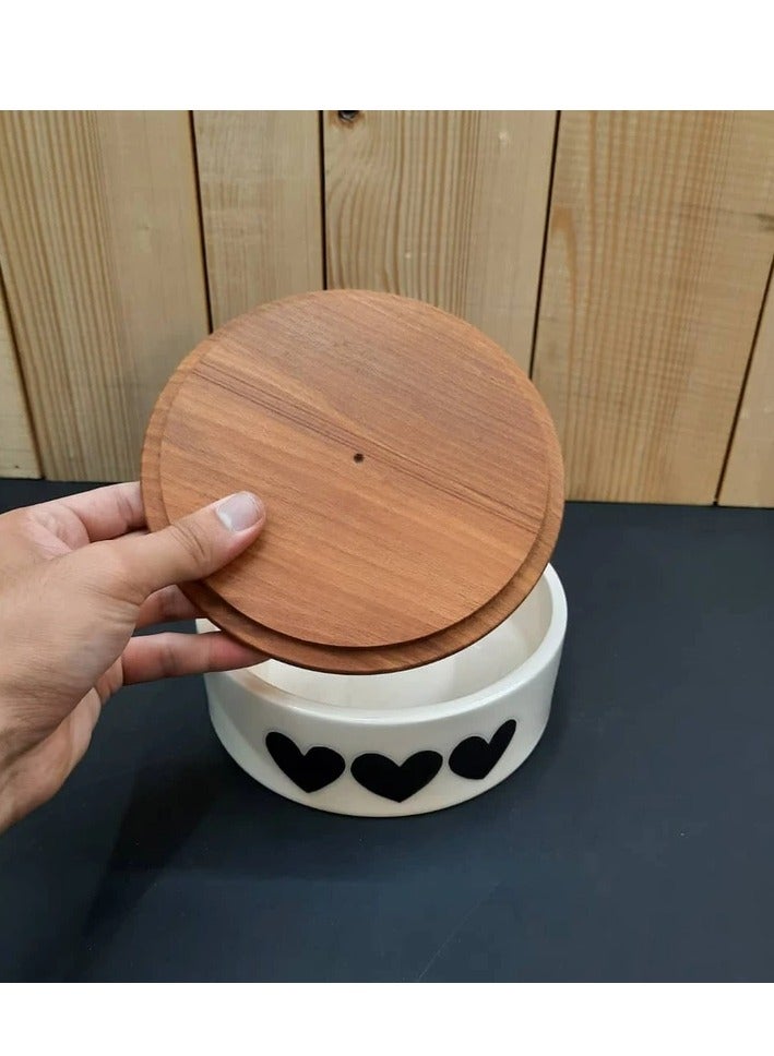 Versatile Ceramic Butter Keeper with Wooden Lid, High Quality Butter Keeper with Rim - Image 3