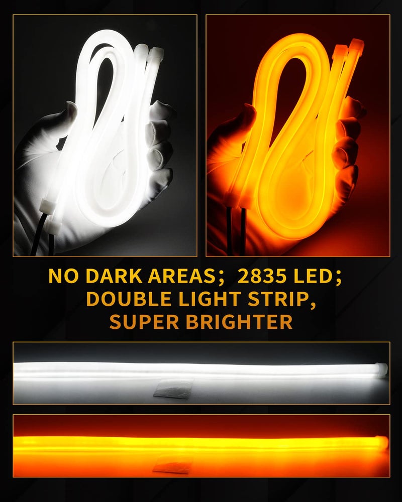 Qasim 24inch LED Daytime Running Light Sequential Guide Turn Signal Light White/Amber Flexible Car Light Strip Switchback 60CM-2Pack - Image 2