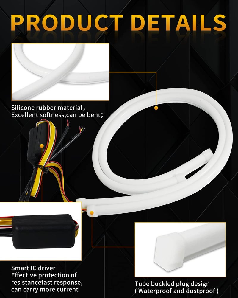 Qasim 24inch LED Daytime Running Light Sequential Guide Turn Signal Light White/Amber Flexible Car Light Strip Switchback 60CM-2Pack - Image 5