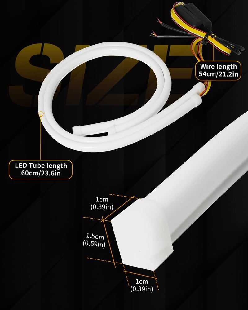 Qasim 24inch LED Daytime Running Light Sequential Guide Turn Signal Light White/Amber Flexible Car Light Strip Switchback 60CM-2Pack - Image 4