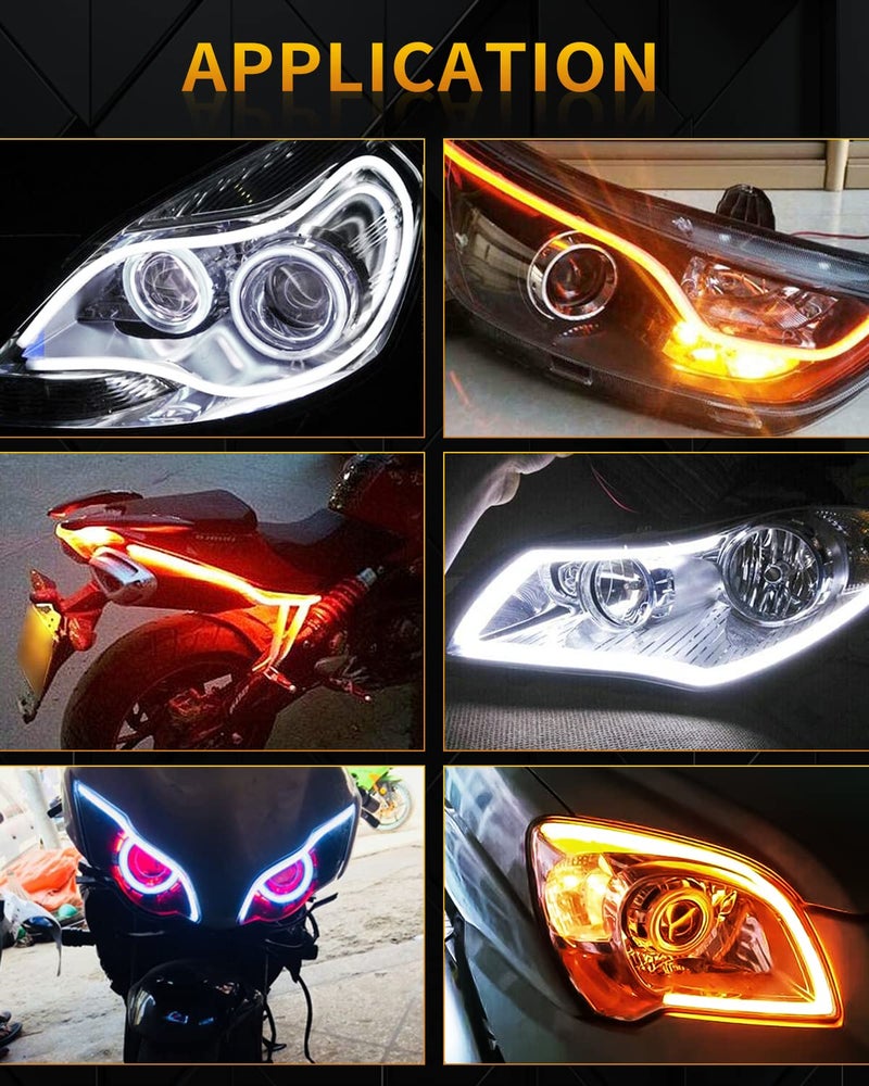 Qasim 24inch LED Daytime Running Light Sequential Guide Turn Signal Light White/Amber Flexible Car Light Strip Switchback 60CM-2Pack - Image 3