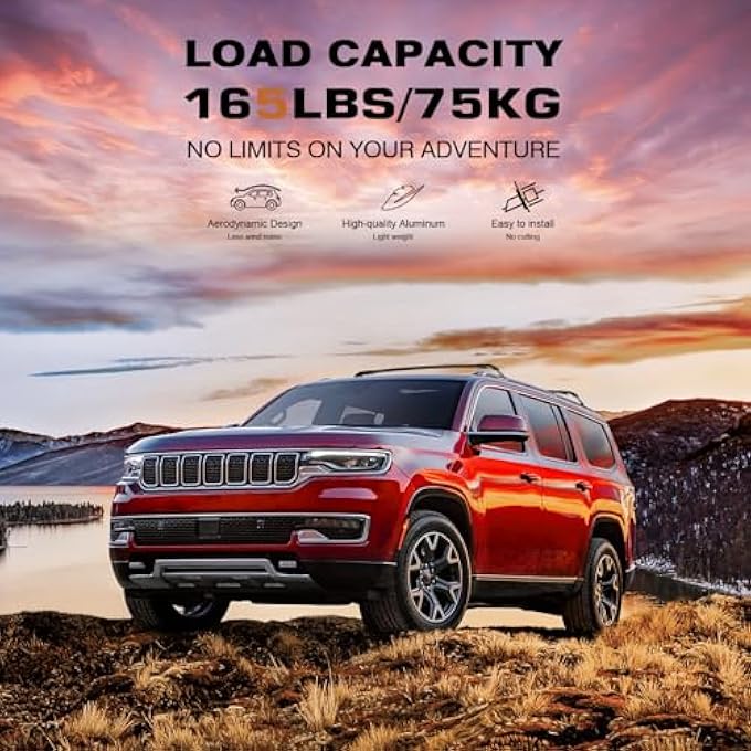 rayihni Roof Rack Cross Bars 220lbs Compatible with 2022-2025 Jeep Wagoneer & Grand Wagoneer & Wagoneer L & Grand Wagoneer L, Heavy Duty All-Metal Aluminum Roof Rails Crossbars Cargo Canoe Rooftop - Image 3