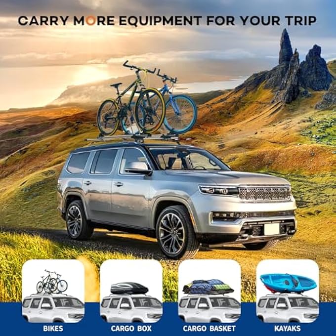 rayihni Roof Rack Cross Bars 220lbs Compatible with 2022-2025 Jeep Wagoneer & Grand Wagoneer & Wagoneer L & Grand Wagoneer L, Heavy Duty All-Metal Aluminum Roof Rails Crossbars Cargo Canoe Rooftop - Image 2