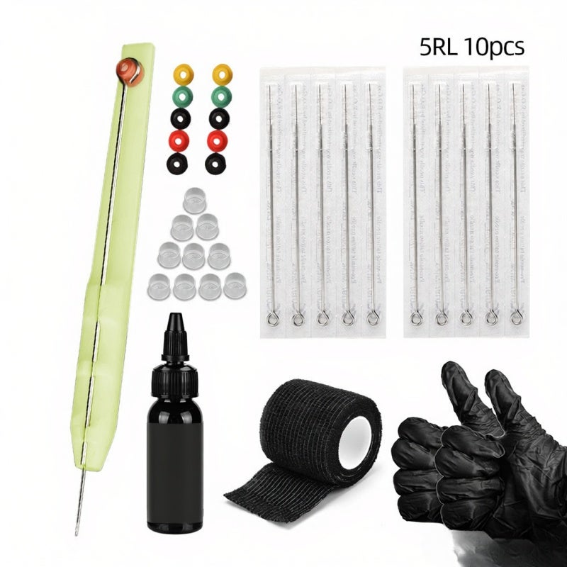 Hand Poke Pen: 3D Printed Sturdy 3 Card Slots - 10pcs 304L Stainless Steel Disposable Needles Tattoo Kit for Beginners Learners Tattoo Artists - Image 1