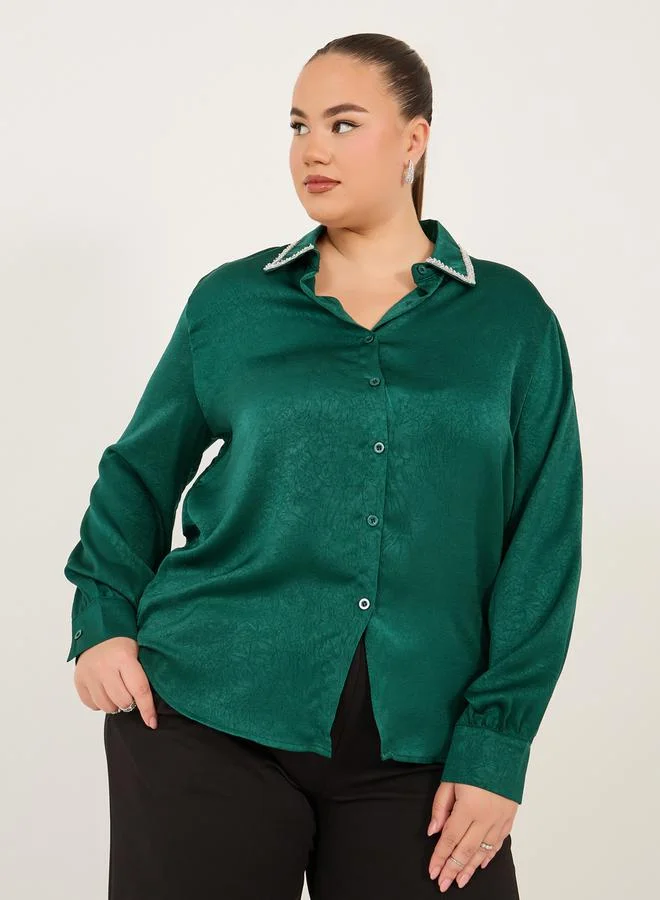 Styli Plus Size Embellished Collar Shirt
