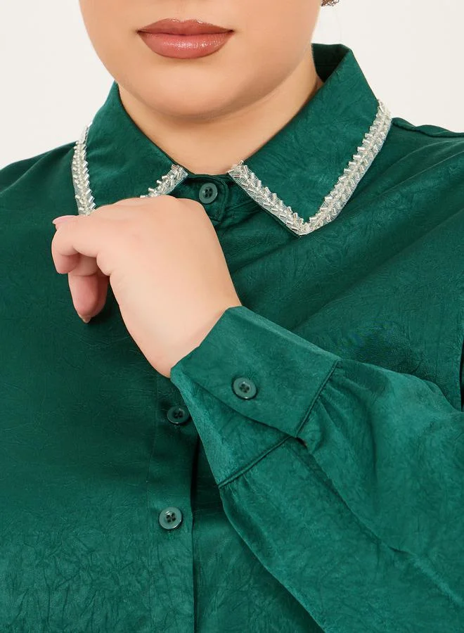Styli Plus Size Embellished Collar Shirt