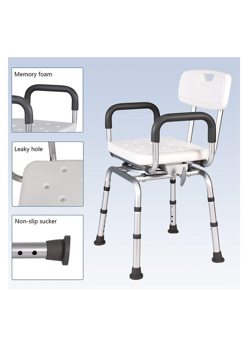 عربست 360 Degree Shower Chair Swivel,Portable Seat with Armrests and Back, Adjustable Height Seat for Bathtub (White) - Image 4