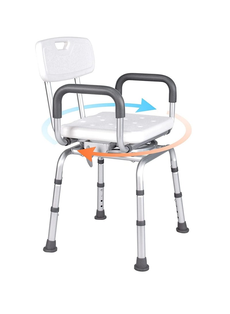 عربست 360 Degree Shower Chair Swivel,Portable Seat with Armrests and Back, Adjustable Height Seat for Bathtub (White) - Image 1