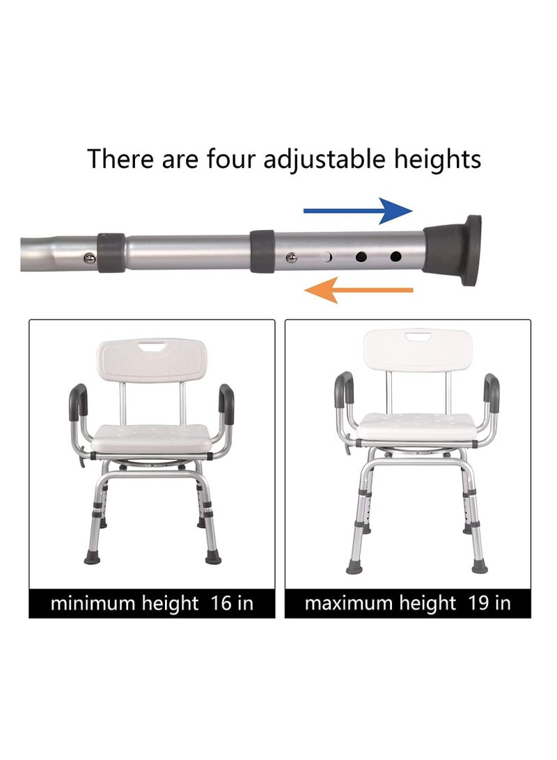 عربست 360 Degree Shower Chair Swivel,Portable Seat with Armrests and Back, Adjustable Height Seat for Bathtub (White) - Image 5