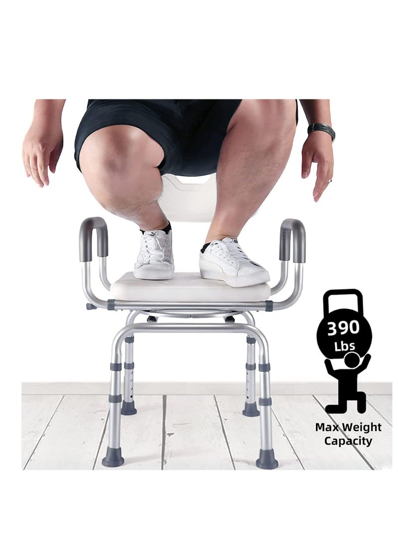 عربست 360 Degree Shower Chair Swivel,Portable Seat with Armrests and Back, Adjustable Height Seat for Bathtub (White) - Image 3