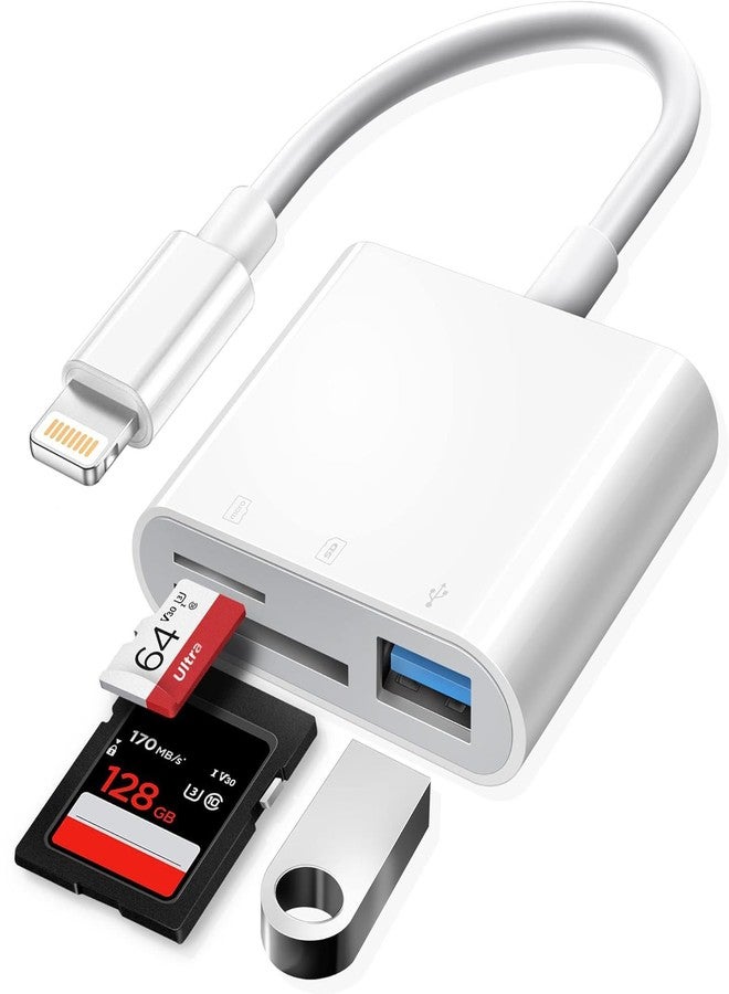 Wahbite Lightning to USB Adapter with SD TF Card Reader, Apple MFi Certified USB 3.0 OTG & SD & TF Card Reader for iPhone 14/13/12/11/XS/XR/X/SE/8/7/iPad, Plug and Play - Image 1