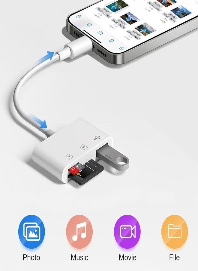 Wahbite Lightning to USB Adapter with SD TF Card Reader, Apple MFi Certified USB 3.0 OTG & SD & TF Card Reader for iPhone 14/13/12/11/XS/XR/X/SE/8/7/iPad, Plug and Play - Image 2