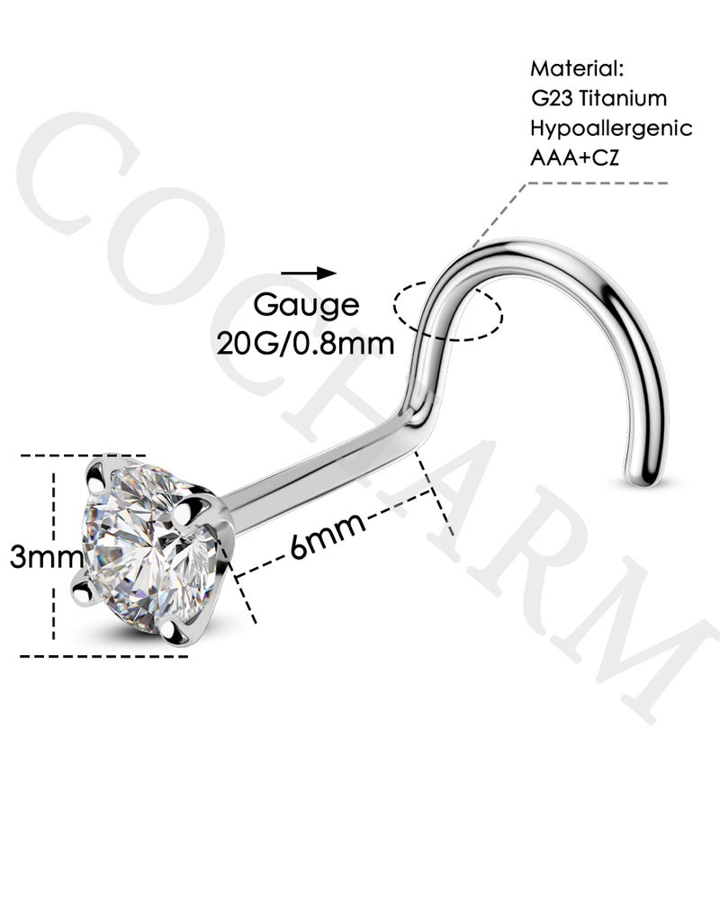 Cocharm G23 Titanium 20g Nose Jewelry, Clear CZ Nose Ring Stud - Image 3