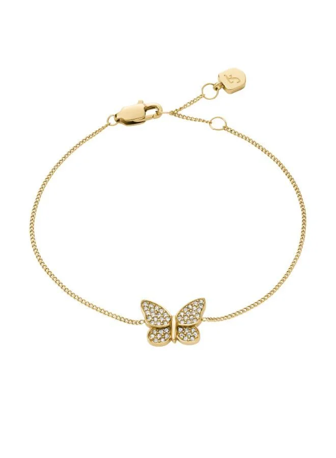 FOSSIL Butterfly Gold-Tone Stainless Steel Station Bracelet