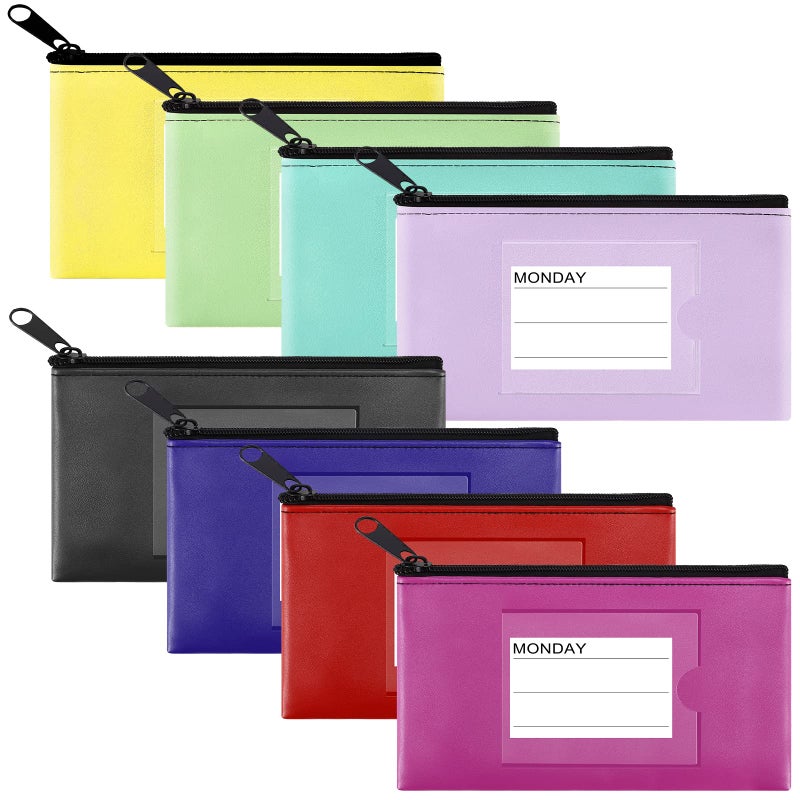 Sinzip 4 Pack Bank Deposit Money Bag, Heavy Duty Leatherette Security Zipper Wallet with Clear Window, Pencil Pouch, Coin Bag, Cash Bag, Tool Pouch, Assorted Colors (8 Pack-Small Size) - Image 1