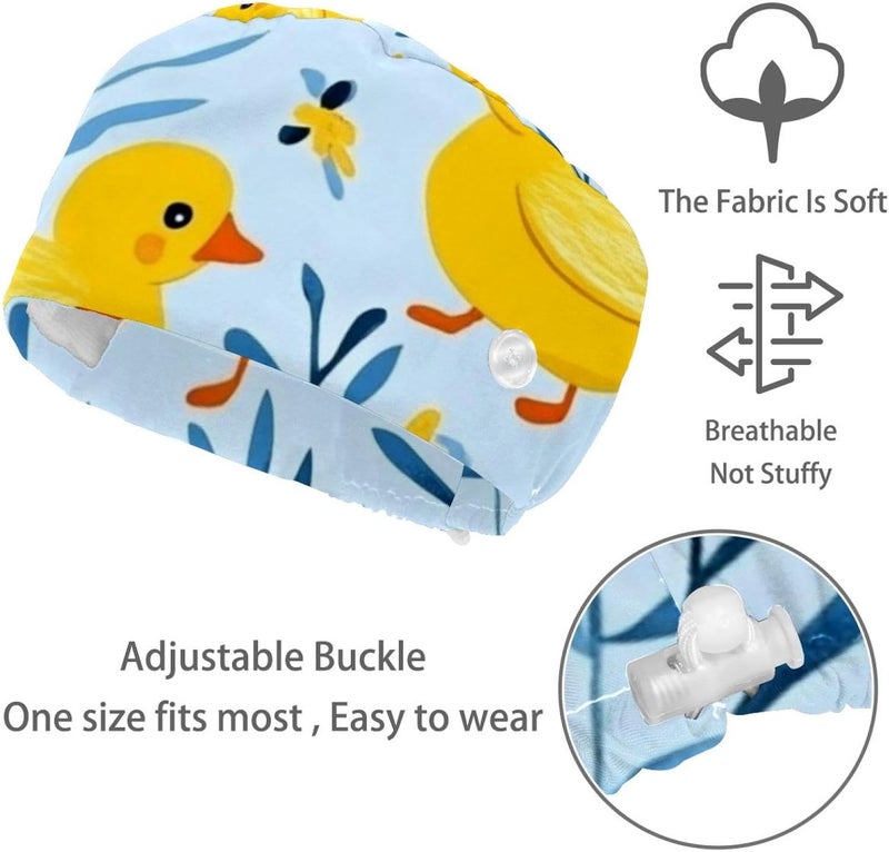 Women and Men's Surgical Cap 4 Packs Rabbit and Flowers Working Hat One Size - Image 3