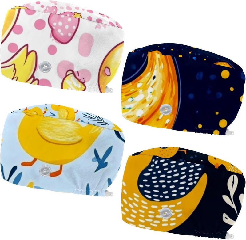 Women and Men's Surgical Cap 4 Packs Rabbit and Flowers Working Hat One Size - Image 1