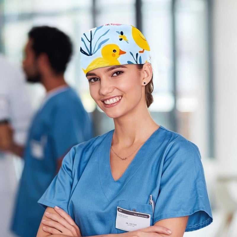 Women and Men's Surgical Cap 4 Packs Rabbit and Flowers Working Hat One Size - Image 5