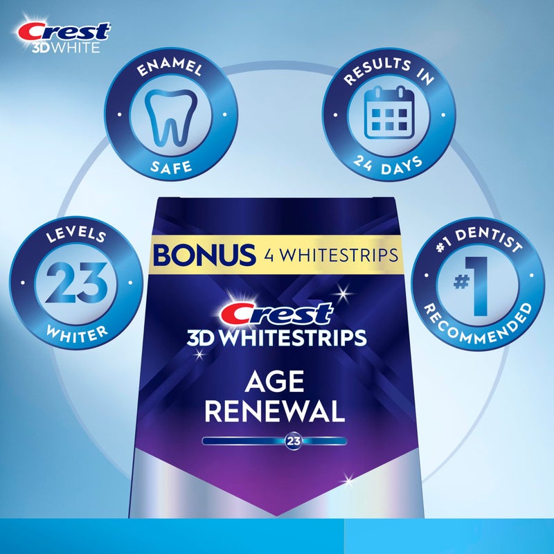 Crest 3D Whitestrips Age Renewal â€“ Teeth Whitening Kit, 24 Treatments (20 + 4 Bonus), Each with 1 Upper/1Lower, 48 Strips â€“ Crest 3DWhite Teeth Whitening Strips - Image 3