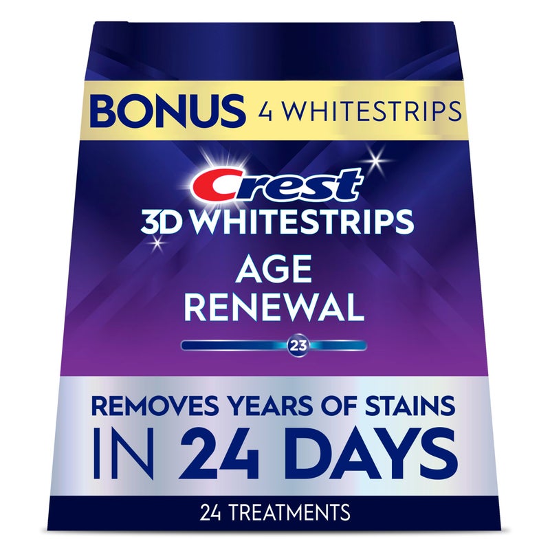 Crest 3D Whitestrips Age Renewal â€“ Teeth Whitening Kit, 24 Treatments (20 + 4 Bonus), Each with 1 Upper/1Lower, 48 Strips â€“ Crest 3DWhite Teeth Whitening Strips - Image 1