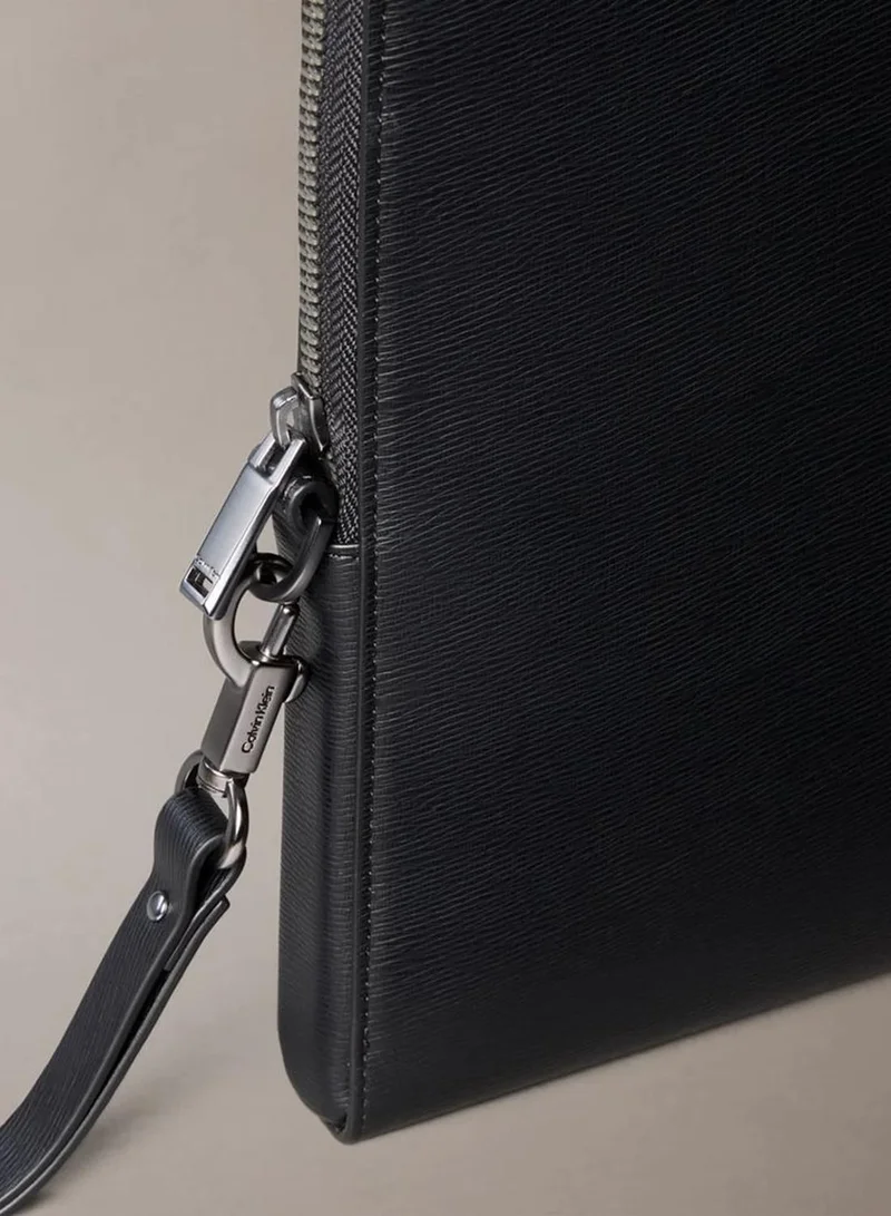 Calvin Klein Black Emblem Plaque Zip Laptop Pouch for Men | Best Price UAE