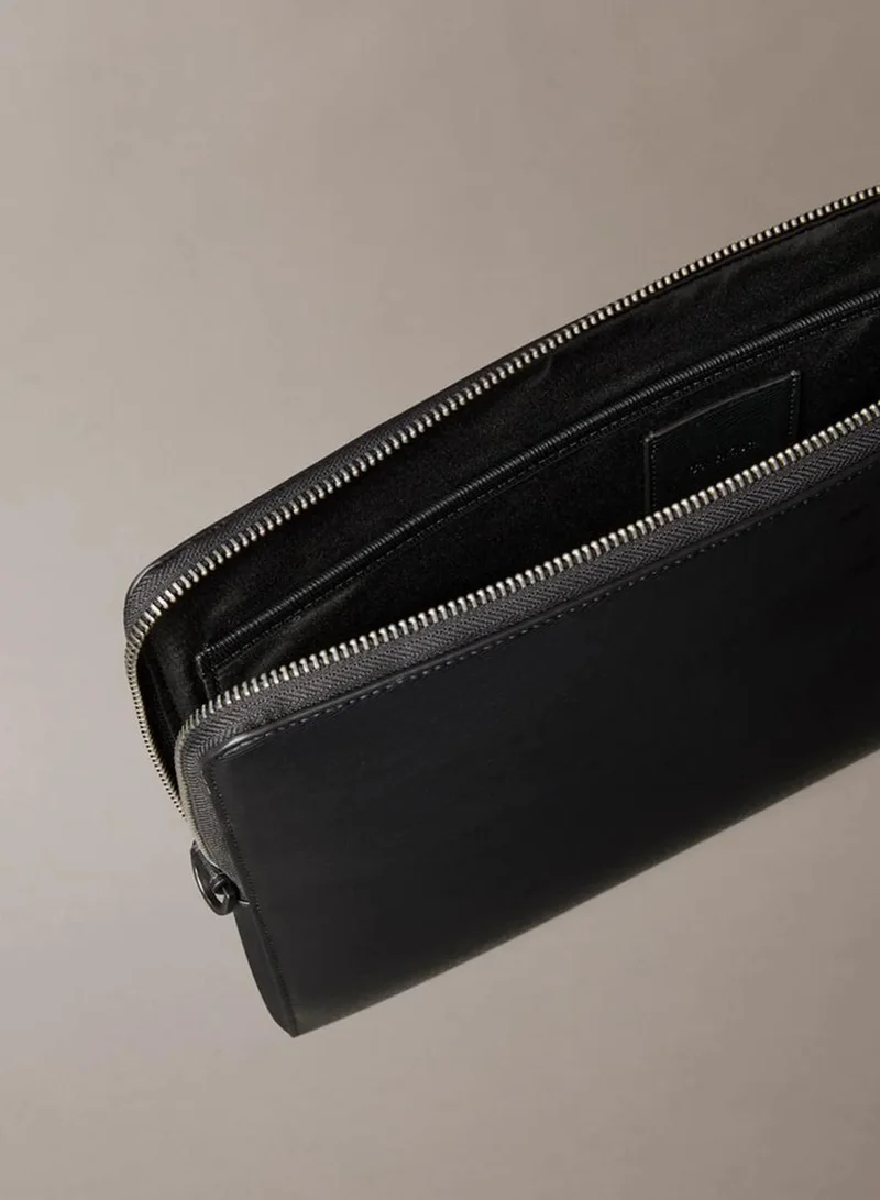 Calvin Klein Black Emblem Plaque Zip Laptop Pouch for Men | Best Price UAE