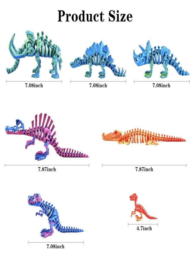 Buufan 7PCS 3D Printed Dinosaur Animal Figures - Colorful Fidget Stress Relief Toys for Adults, T-Rex Velociraptor Stegosaurus Set, Home Office Desk Decor, Unique Gift for Birthday or Holidays - Image 2